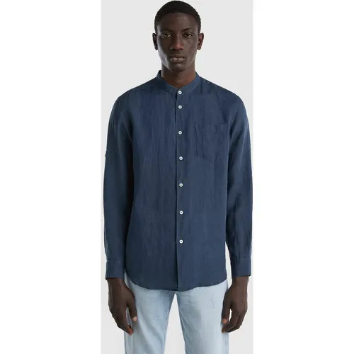 Benetton, Chemise En Lin Avec Col Mao, taille S, Bleu Foncé - United Colors of Benetton - Modalova