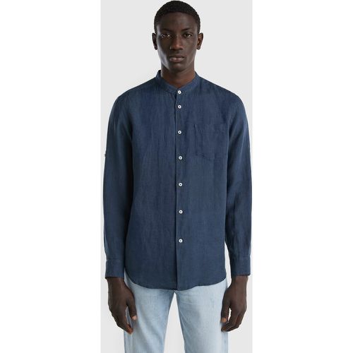 Benetton, Chemise En Lin Avec Col Mao, taille XXL, Bleu Foncé - United Colors of Benetton - Modalova