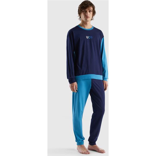 Benetton, Pyjama Color Block 100 % Coton, taille L, Bleu Foncé - United Colors of Benetton - Modalova