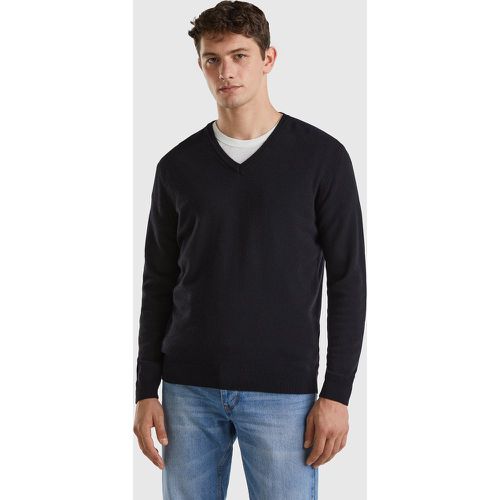 Benetton, Pull Noir Col En V En Pure Laine Mérinos, taille XXL, Noir - United Colors of Benetton - Modalova