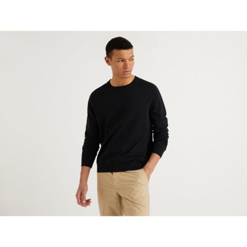 Benetton, Pull Léger À Col Rond En Coton Mélangé, taille XXL, Noir - United Colors of Benetton - Modalova