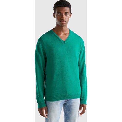 Benetton, Pull Vert À Col En V En Pure Laine Mérinos, taille M, Vert - United Colors of Benetton - Modalova