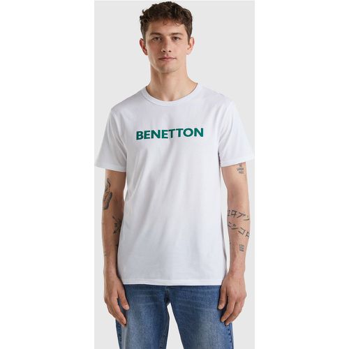 Benetton, T-shirt Blanc En Coton Bio À Logo Vert, taille L, Blanc - United Colors of Benetton - Modalova