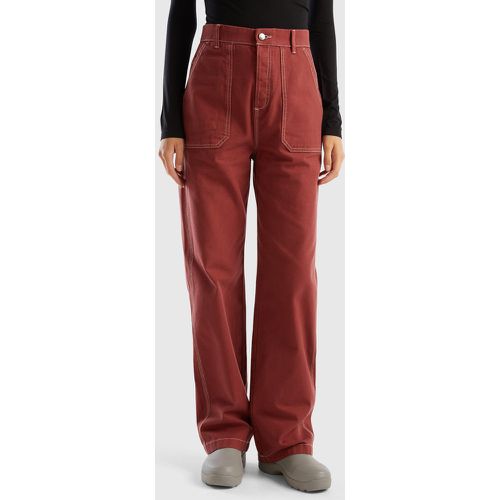 Benetton, Pantalon Droit En Toile De Coton, taille 38, Bordeaux - United Colors of Benetton - Modalova