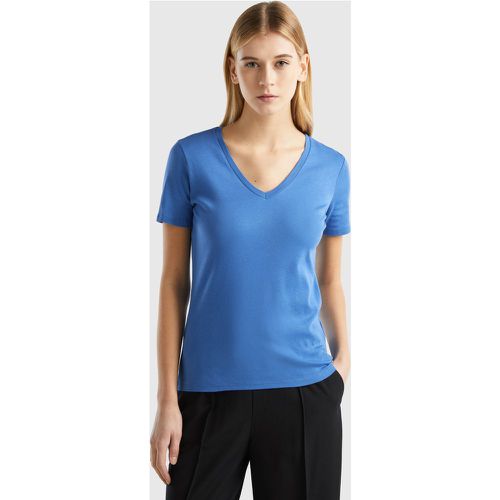 Benetton, T-shirt En Pur Coton Col V, taille L, Bleu - United Colors of Benetton - Modalova