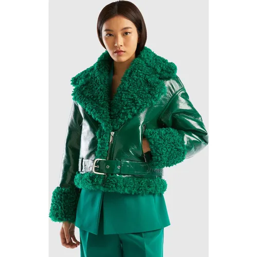 Benetton, Blouson Biker En Tissu Enduit Et Fourrure Synthétique, taille M, Vert - United Colors of Benetton - Modalova