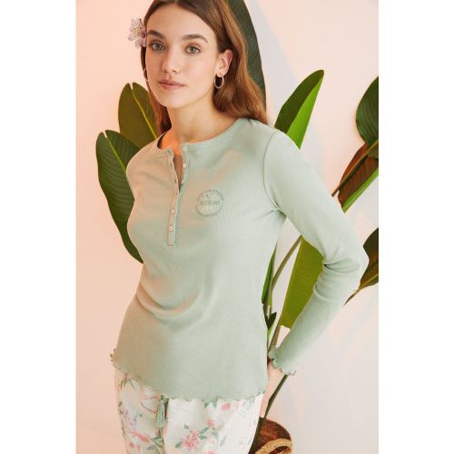 Pyjama 100 % coton vert fleurs - Women'secret - Modalova