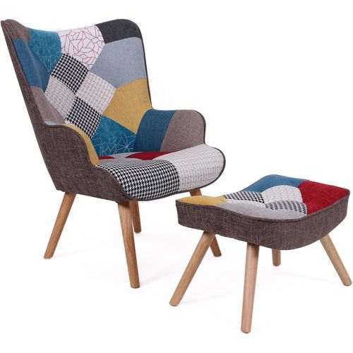 Fauteuil scandinave et pouf Tissu Patchwork LOLY - 3S. x Home - Modalova