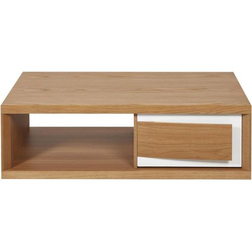 Table basse en bois placage chene avec 1 tiroir et un espace de rangement, facade en volume et contour en laque blanche LIAGO et - 3S. x Home - Modalova