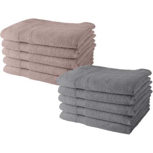 Lot de 10 serviettes de Toilette 50x90 cm 100% Coton - 5 roses des sables + 5 acier - Today - Modalova