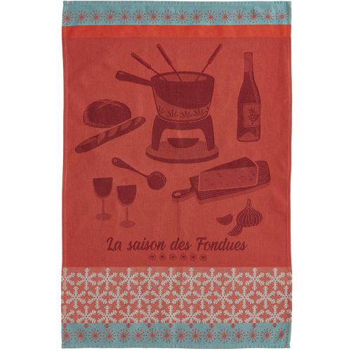 Torchon imprimé en jacquard de coton, LA SAISON DES FONDUES- moyen-50 x 75 cm - Coucke - Modalova