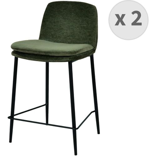 Lot de 2 chaises de bar Contemporain tissu chenillé Sauge et métal noir mat - 3S. x Home - Modalova