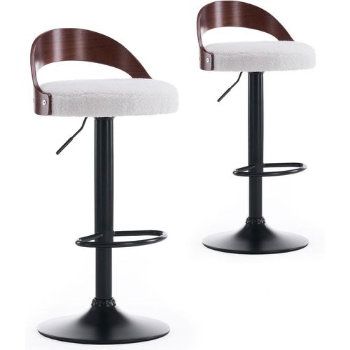 Lot de 2 chaises de bar Yoggi Bois foncé et Tissu bouclette - 3S. x Home - Modalova