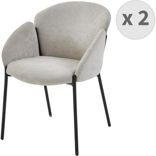 Lot de 2 fauteuils de table en tissu chevrons coloris Lin et métal noir - 3S. x Home - Modalova