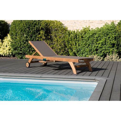 Bain de soleil textilène couleur taupe en bois Teck - Macabane - Modalova