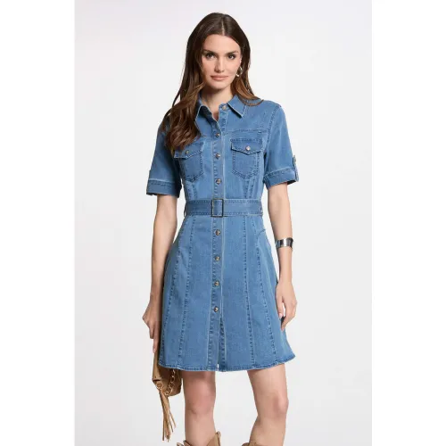 Robe courte patineuse en jean denim - Morgan - Modalova