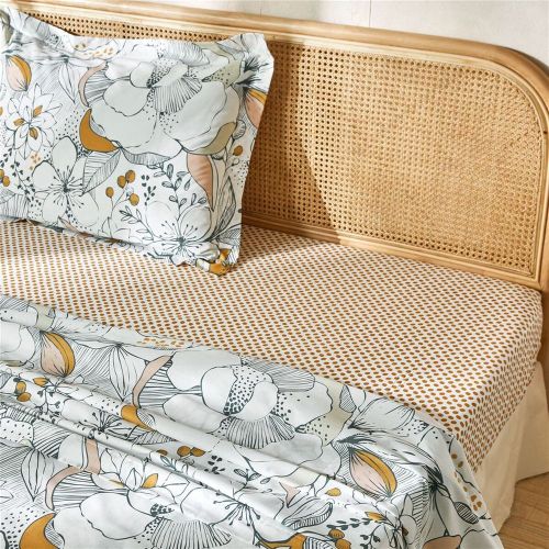 Drap plat en coton à motifs imprimés ALIX moutarde - Becquet - Modalova