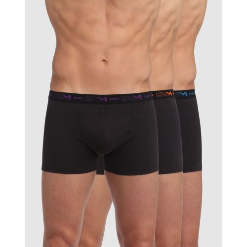 Pack de 3 boxers ceinture élastique violet/orange/bleu noir en coton - Dim Homme - Modalova
