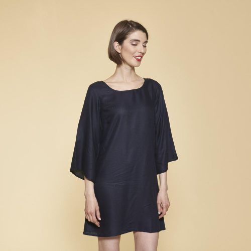 Robe courte col bateau manches longues imprimé sur bas - Marine - 3 SUISSES - Modalova