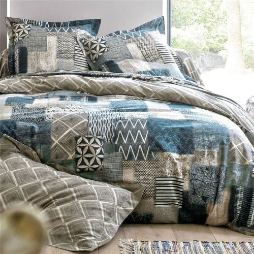 Housse de couette effet patchwork - Bleu - Gris Chiné - Becquet - Modalova
