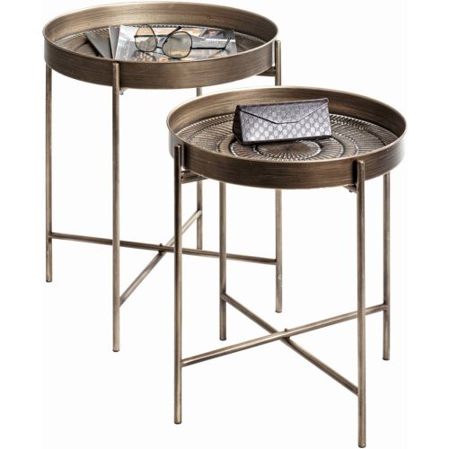 Lot de 2 tables d'appoint en tube d'acier laqué or - 3S. x Home - Modalova