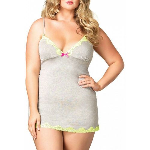 Nuisette en jersey et dentelle grande taille - Grise - Sleepwear by Leg Avenue - Modalova