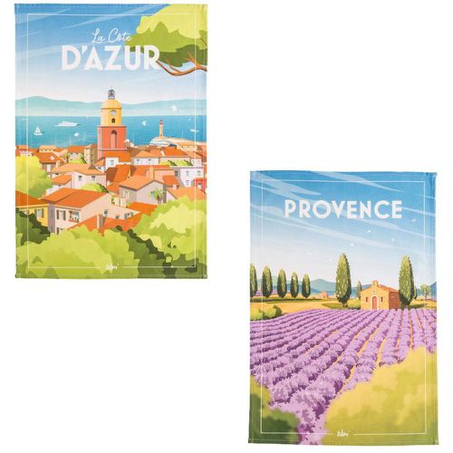 Lot de 2 torchons imprimés en coton, Côte d'Azur et Provence - Coucke - Modalova