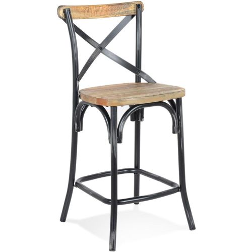 Tabouret snack mi-hauteur 'COTTAGE MINI' en bois finition Noyer effet vieilli noir - ALTEREGO - Modalova
