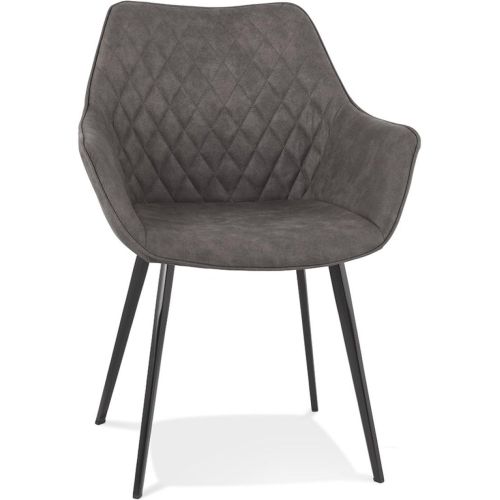 Chaise avec accoudoirs 'CHIGI' gaufrée en microfibre foncé et pieds en métal noir - ALTEREGO - Modalova