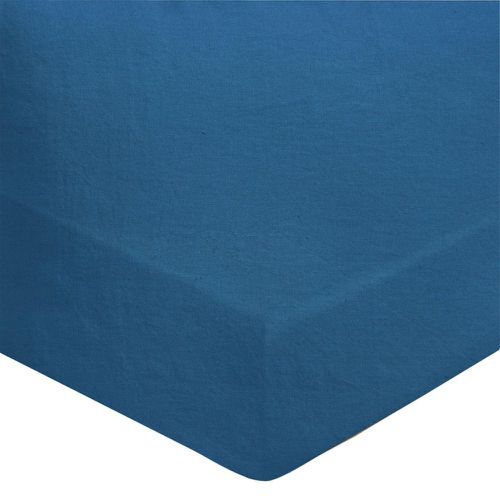 Drap Housse lin lavé LOUXOR Bleu paon bonnet 30 cm - Blanc des Vosges - Modalova