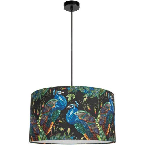 Lampe Suspendue Paon Métal Câble en Tissu Noir Abat-jour en Velours - Britop Lighting - Modalova