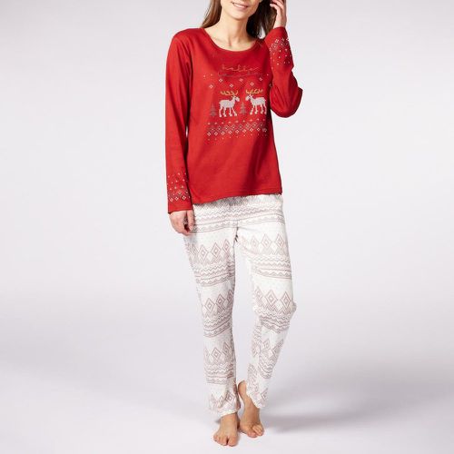 Pyjama Long en Coton - Rouge - Blanc et Terra Cotta à Motifs Rennes-Noël - Dodo Homewear - Modalova