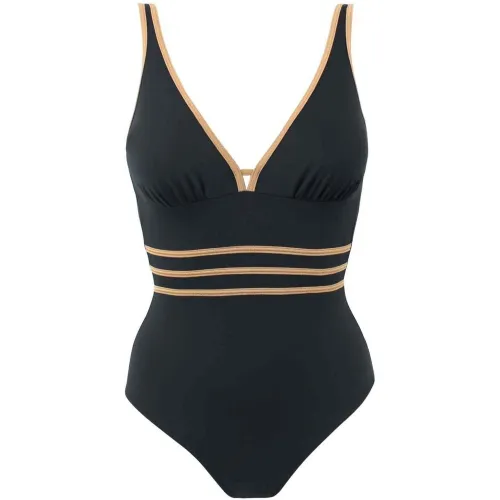 Maillot de bain 1 pièce classique plongeant Noir - Janine Robin - Modalova