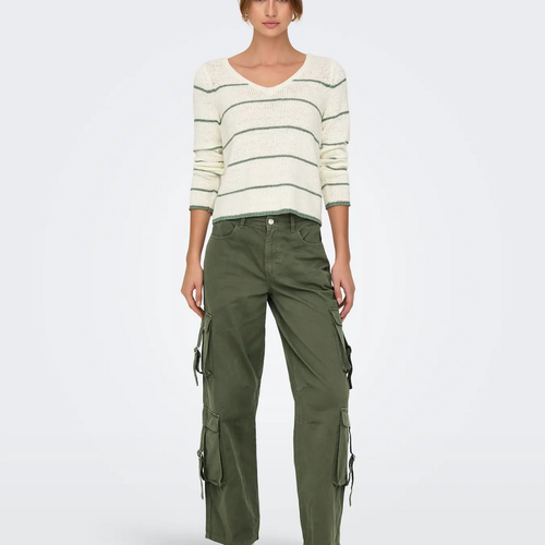 Pull Col V Geenas - / Vert Olive Tess - Only - Modalova