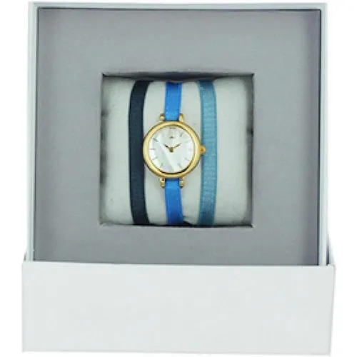 Coffret A56810- Montre Ruban Bracelet Bleu Boîtier Doré Jaune - Les Interchangeables - Modalova