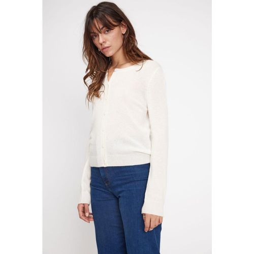 Cardigan col rond ZIKA en cachemire ecru - Maison Héritage - Modalova