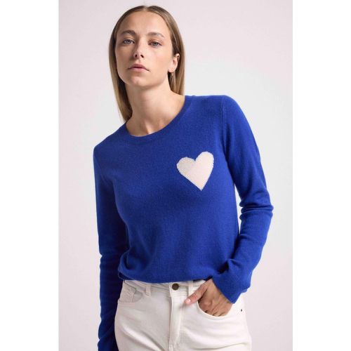 Pull col rond love heritage ZAPHIRA en cachemire et c?ur blanc - Maison Héritage - Modalova