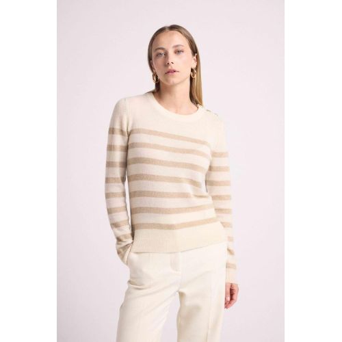 Pull Mariniere ZAROL en cachemire ecru dore - Maison Héritage - Modalova