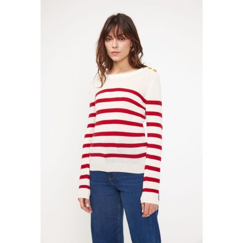 Pull Mariniere ZAROL en cachemire ecru rouge - Maison Héritage - Modalova