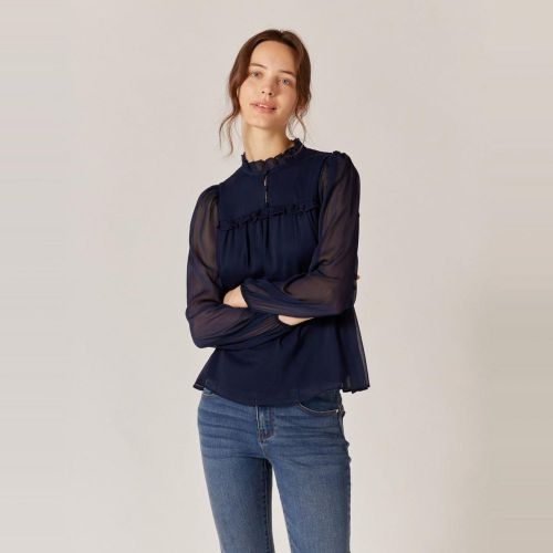 Blouse unie détails volantés bleu - Naf Naf - Modalova