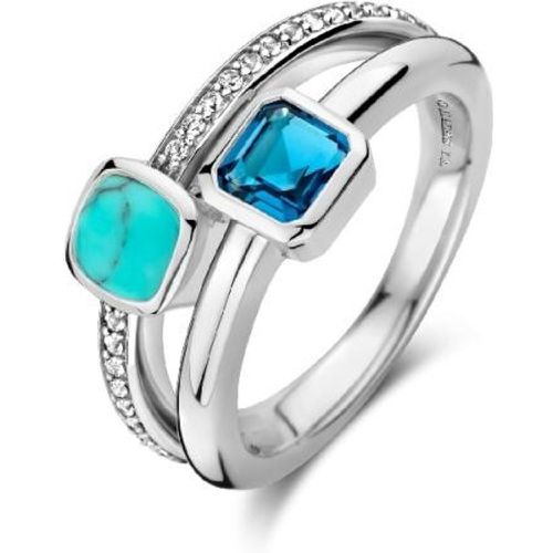 Bague - 12326DB Rhodié Multi Joncs Pierres Synthétiques Bleue Et Turquoise - Ti Sento - Modalova