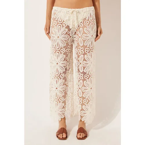 Pantalon palazzo en crochet motif fleurs Taille M-L - Calzedonia - Modalova