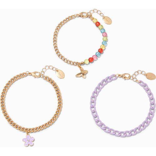 Bracelets de chaîne à maillons gourmette papillon et marguerite couleur - Lot de 3 - Claire's - Modalova