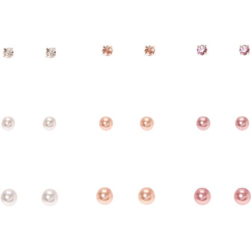 Clous d’oreille girly de différentes tailles avec perles d'imitation et strass - Lot de 9 - Claire's - Modalova