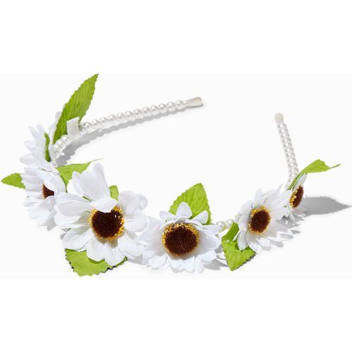 Serre-tête floral avec perles d’imitation et marguerites blanches - Claire's - Modalova