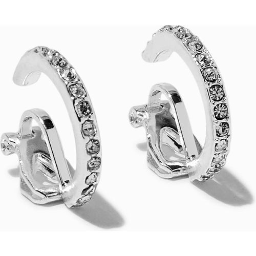 Silver-tone 20MM Pavé Crystal Clip-On Hoop Earrings - Claire's - Modalova