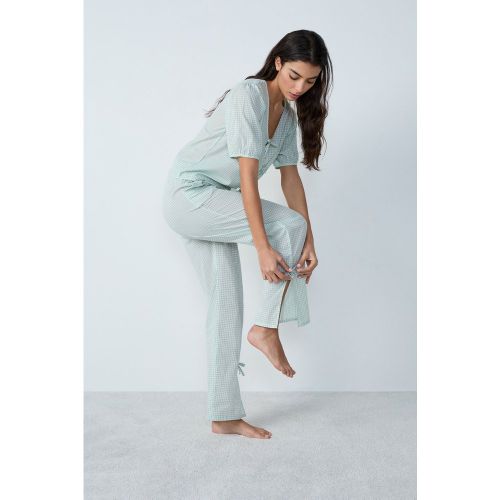 Pantalon de pyjama en coton coupe droite à carreaux détails nœuds - Poupi - M - Etam - Modalova