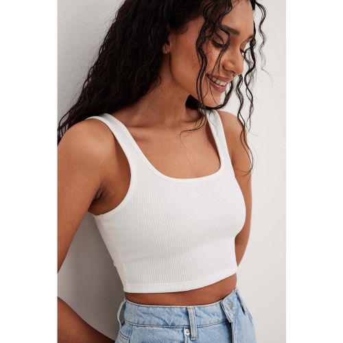 Débardeur ajusté court côtelé - White - NA-KD Basic - Modalova