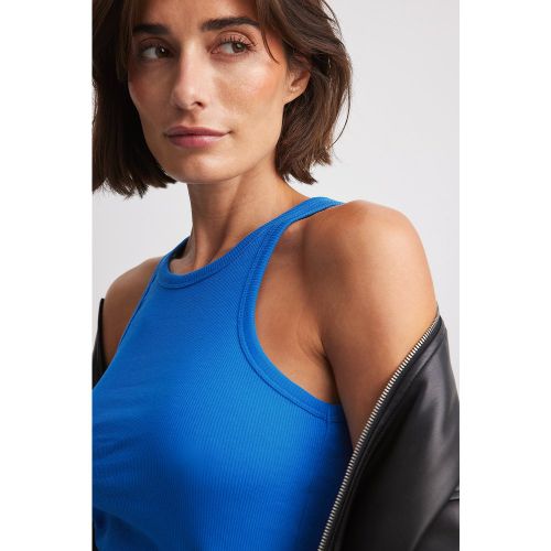 Tank-top côtelé - Blue - NA-KD Basic - Modalova