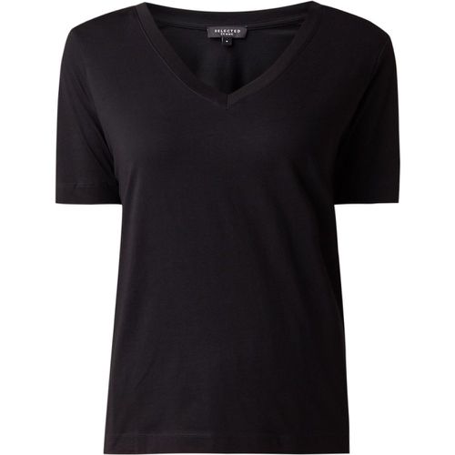 T-shirt standard en coton biologique avec col en V - Selected Femme - Modalova